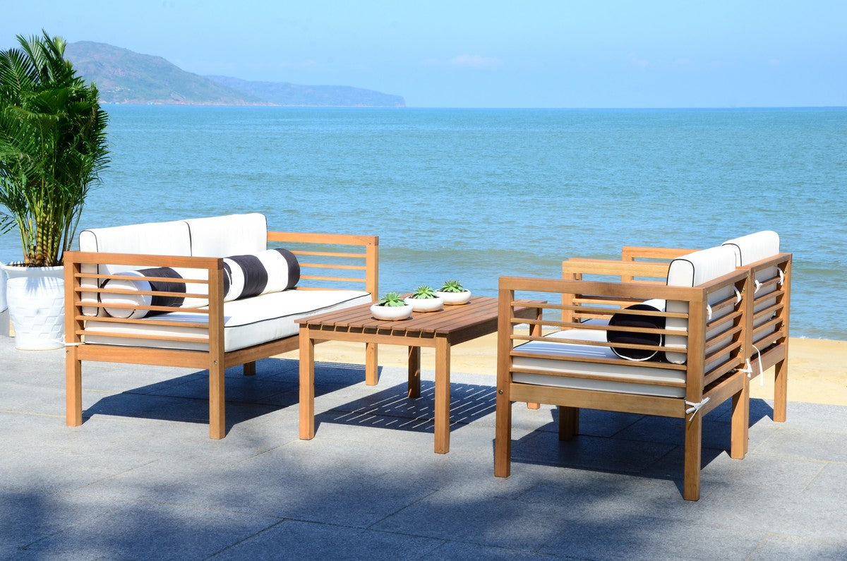 Safavieh Alda 4 Pc Outdoor Set With Accent Pillows , PAT7033 - Natural/Black/White