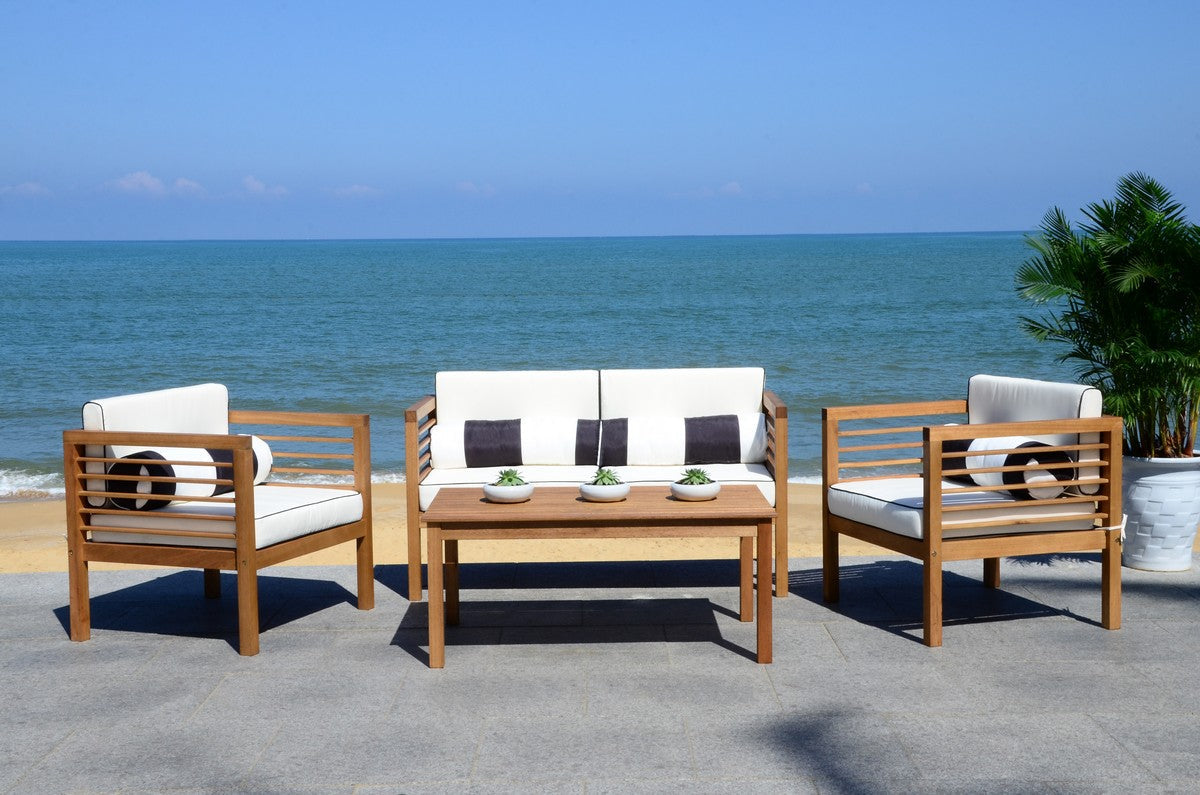 Safavieh Alda 4 Pc Outdoor Set With Accent Pillows , PAT7033 - Natural/Black/White