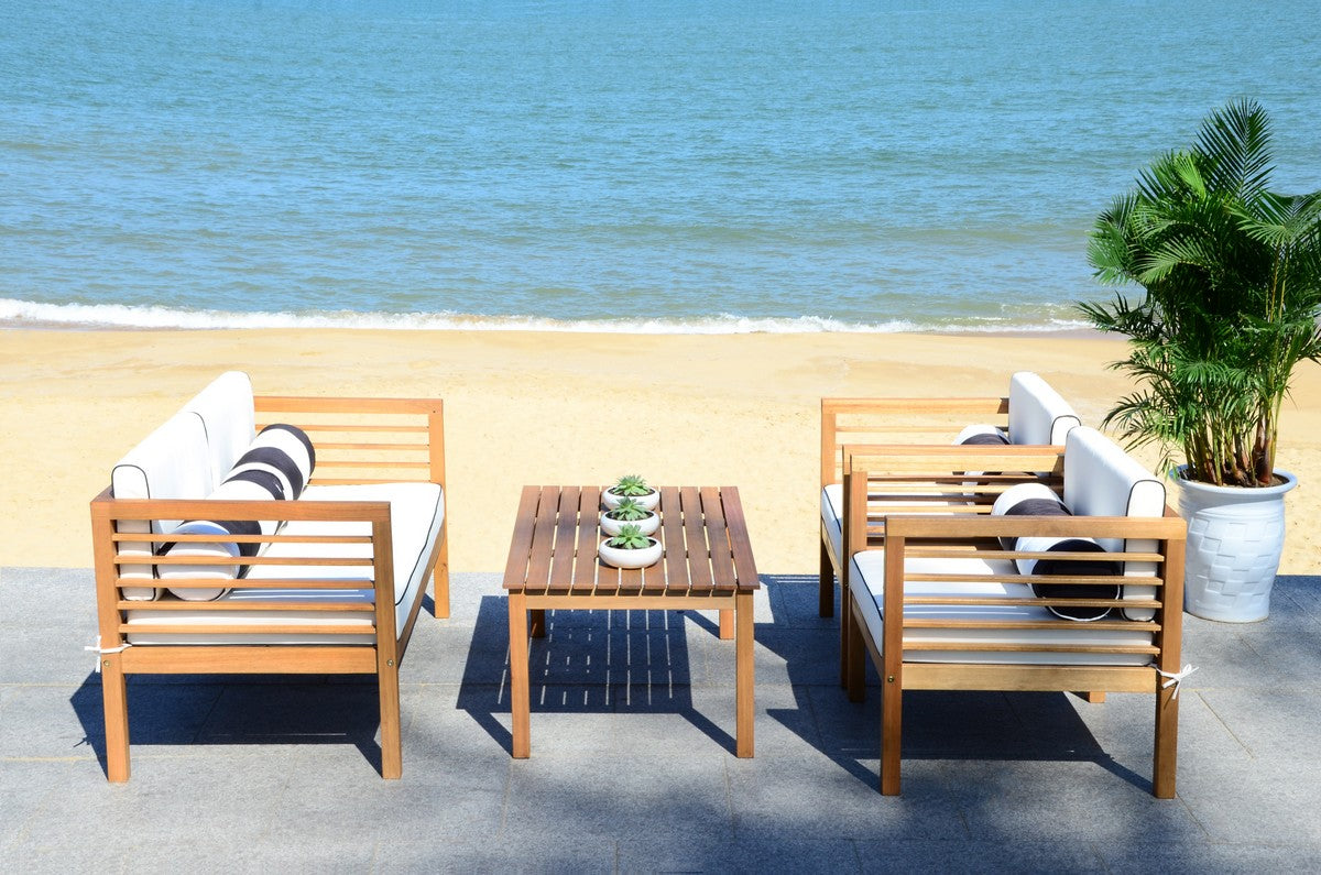 Safavieh Alda 4 Pc Outdoor Set With Accent Pillows , PAT7033 - Natural/Black/White