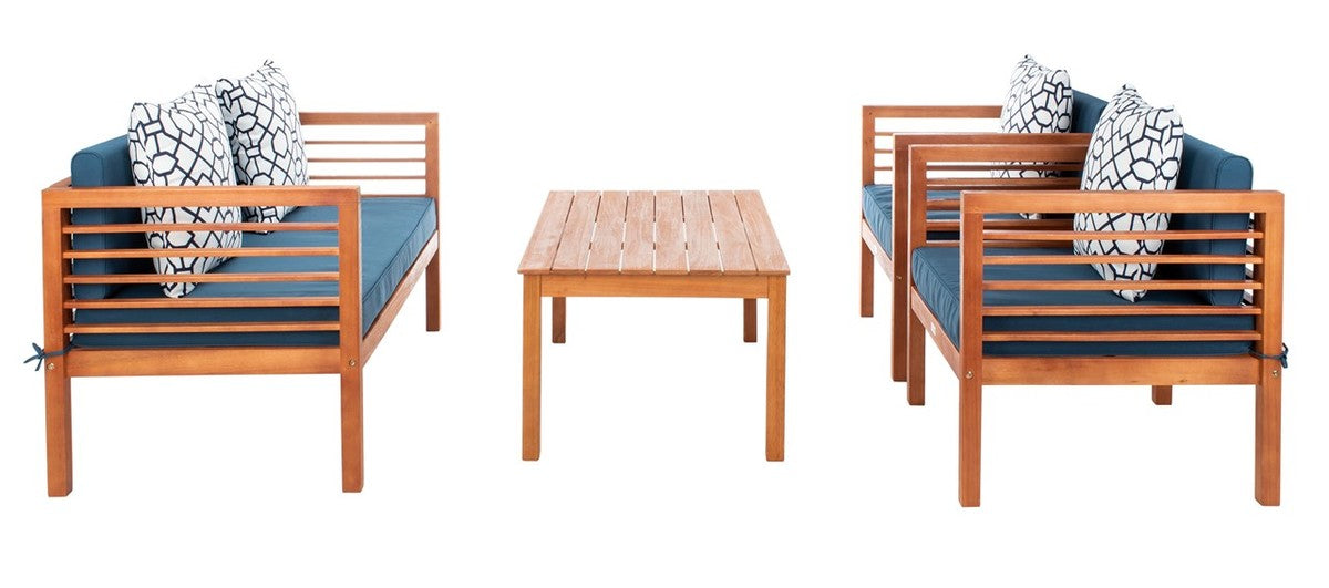Safavieh Alda 4 Pc Outdoor Set With Accent Pillows , PAT7033 - Natural/Navy/White