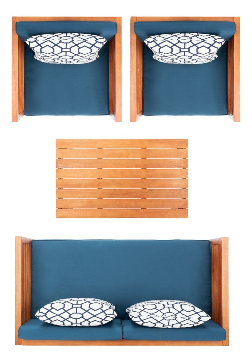 Safavieh Alda 4 Pc Outdoor Set With Accent Pillows , PAT7033 - Natural/Navy/White