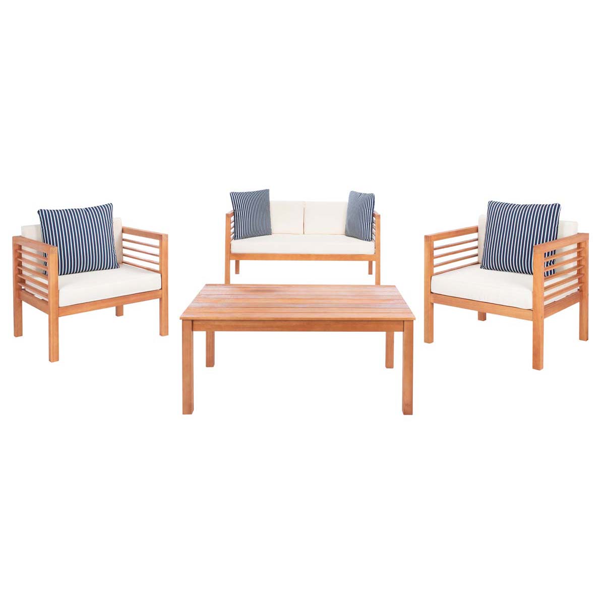 Safavieh Alda 4 Pc Outdoor Set With Accent Pillows , PAT7033 - Natural/Beige/Nvywht