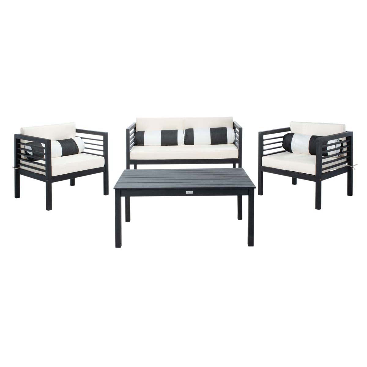 Safavieh Alda 4 Pc Outdoor Set With Accent Pillows , PAT7033 - Black/Beige/Black;White