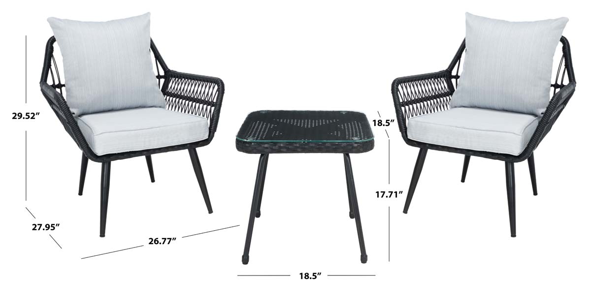 Safavieh Londyn 3Pc Lounge Set , PAT9031 - Black / Grey