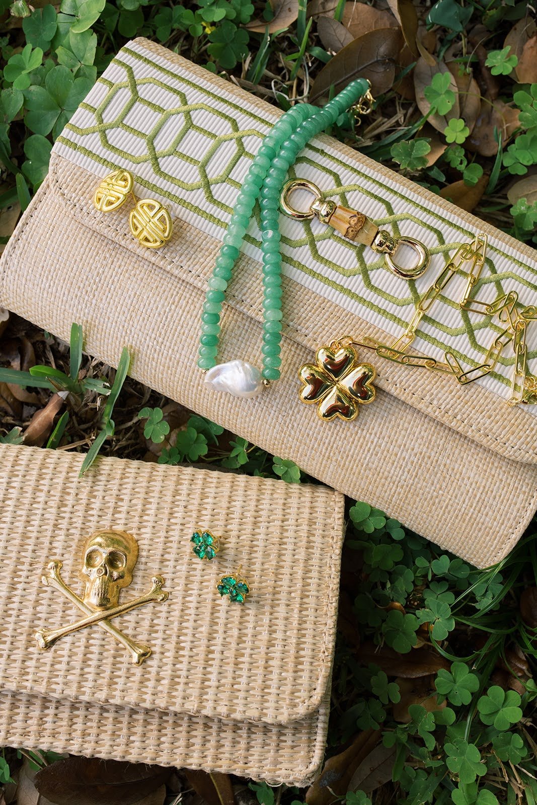 Puffy Shamrock Necklace with gold chain - 18k Plated Necklace