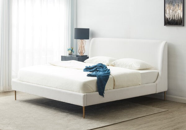 Jaiden Upholstered Bed | Safavieh Couture - SFV4754 - WHITE / GOLD