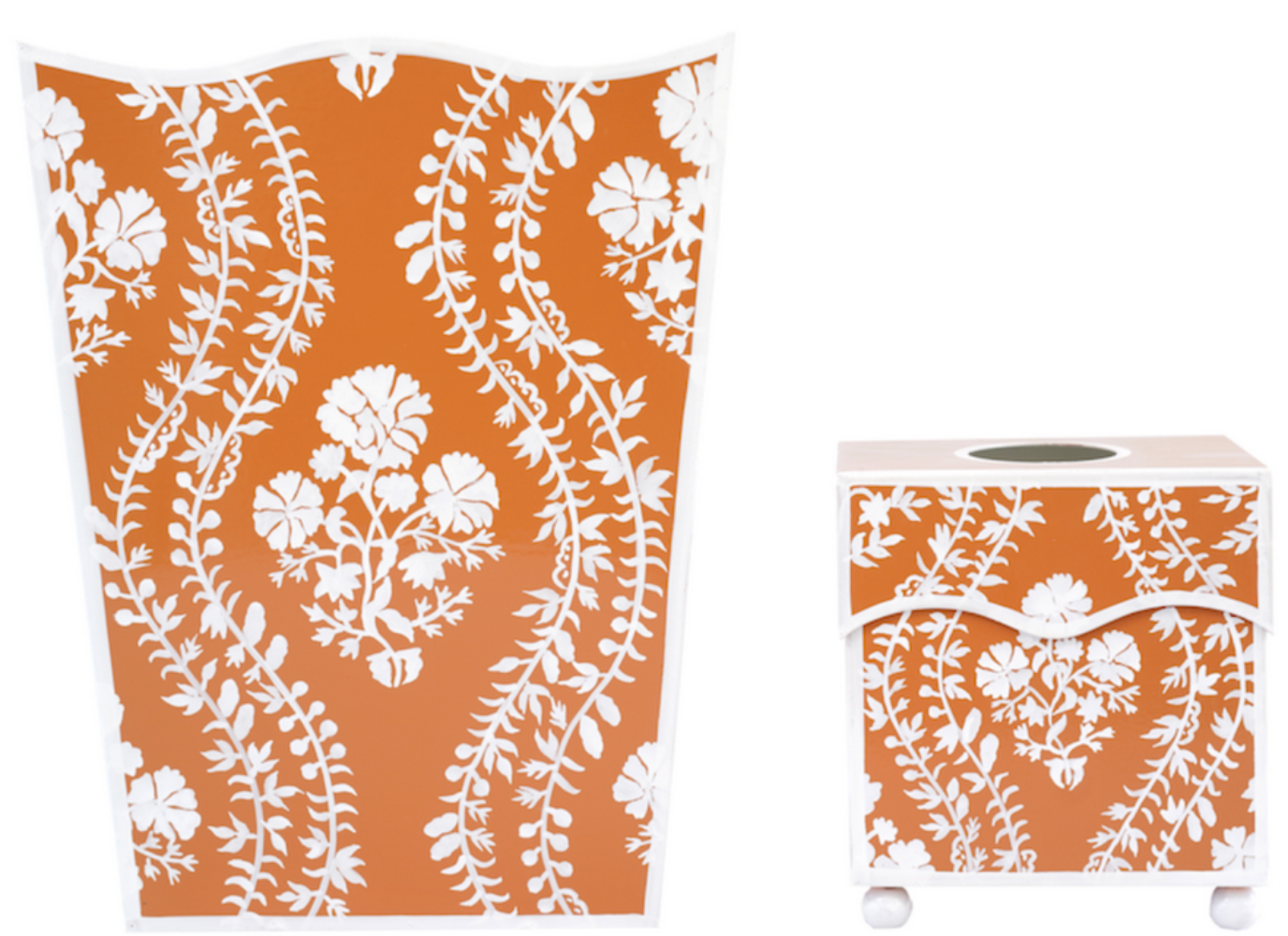 Burnt Orange Floral Trellis Wastepaper Basket & Tissue (3 Options)