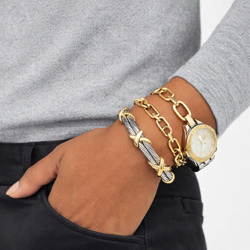 Braided Silver & Gold X Cuff