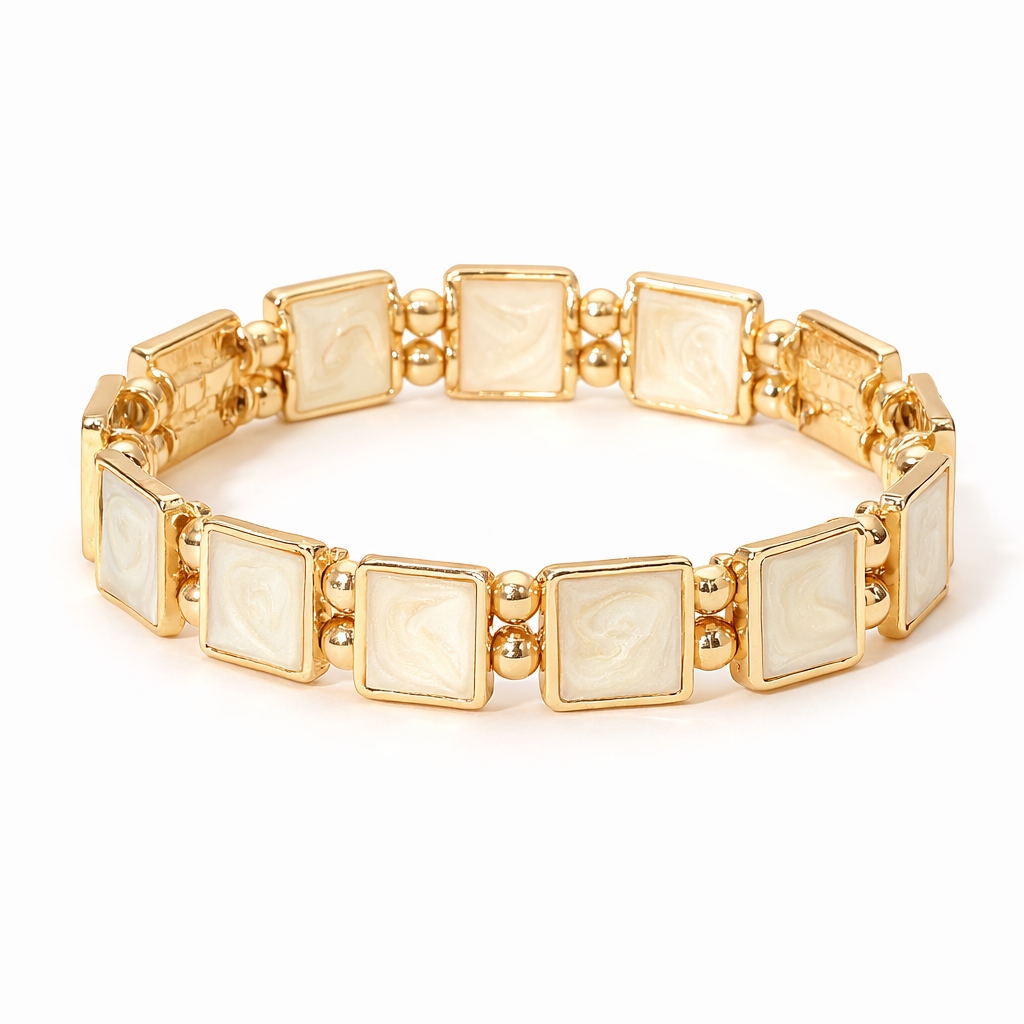 Ivory & Gold Square Stretch Bracelet