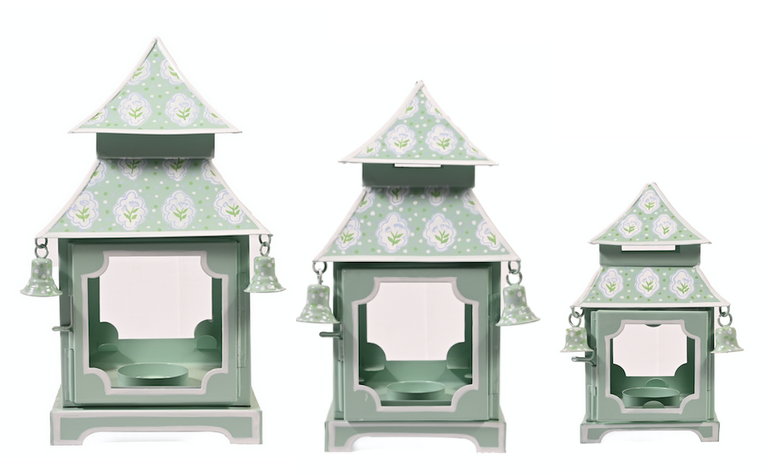 Sage Green & White Tulip Pagoda Lantern (3 Sizes)