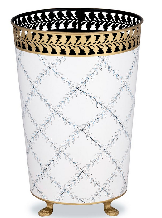 IVORY & Blue Pierced Gold Leaf Wastepaper Basket