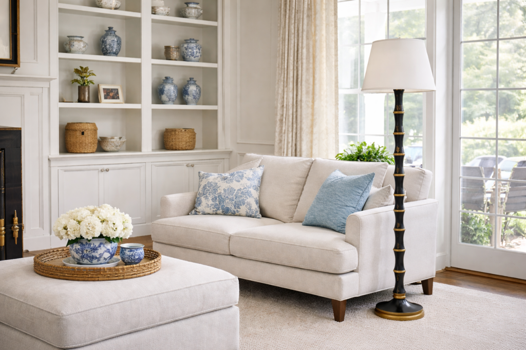 Black & Gold Bamboo Floor Lamp