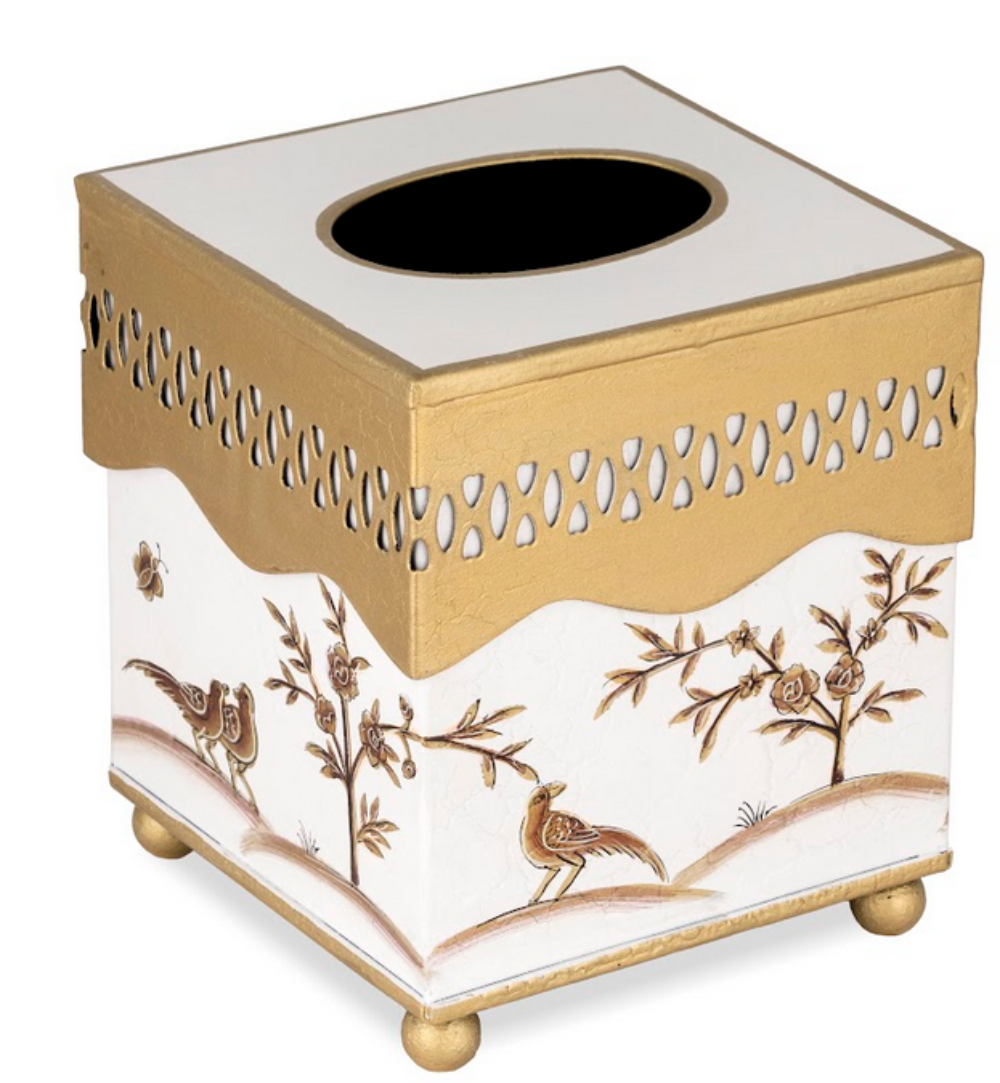 Ivory & Gold Oval Pierced Wastepaper Basket & Tissue (3 Options)