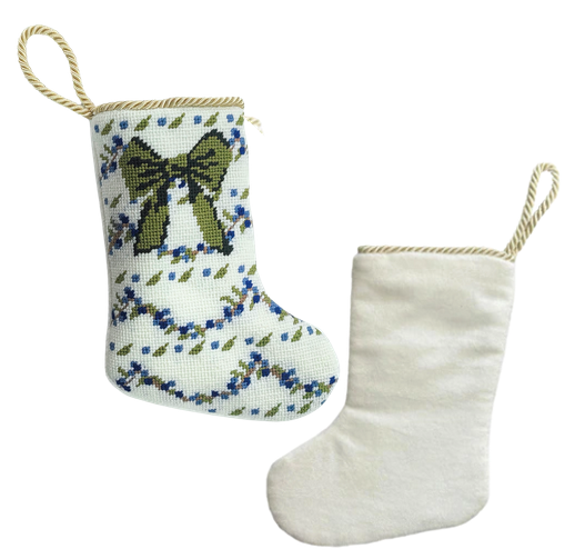 The Festive Green Bow Needlepoint Stocking (2 Sizes)