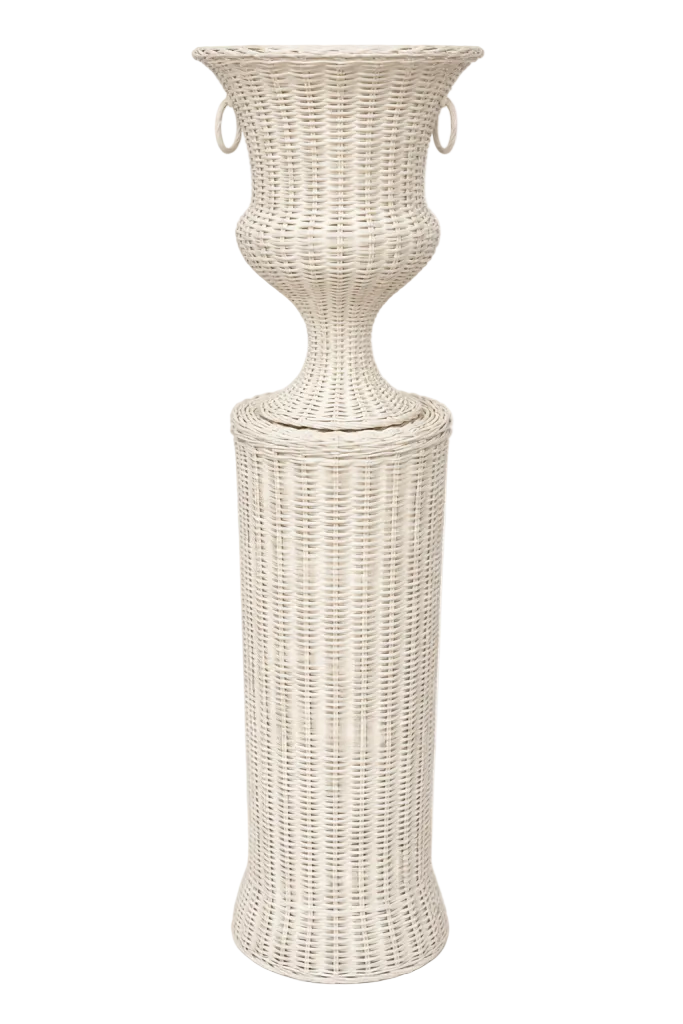 White Large Round Wicker Urn and Pedestal (3 Options)