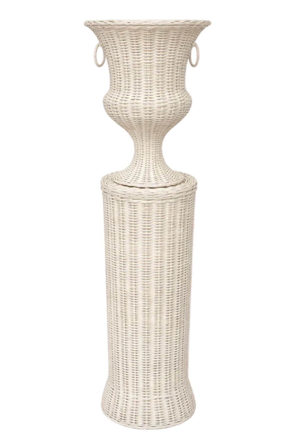 White Round Wicker Urn and Pedestal (3 Options)