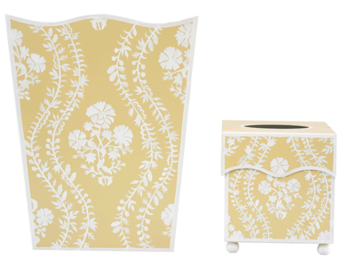 Butter Yellow Floral Trellis Wastepaper Basket & Tissue (3 Options)