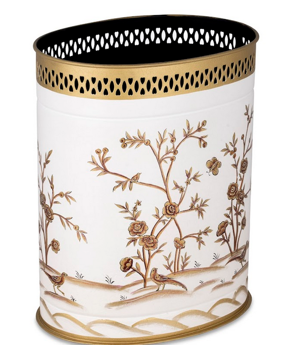 Ivory & Gold Oval Pierced Wastepaper Basket & Tissue (3 Options)