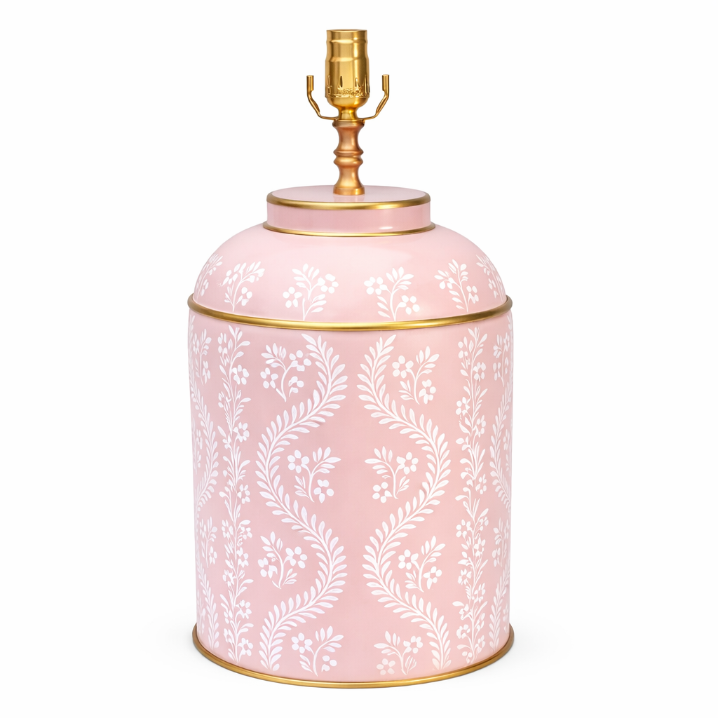Pink & White IKat Trellis Tea Caddy Lamp
