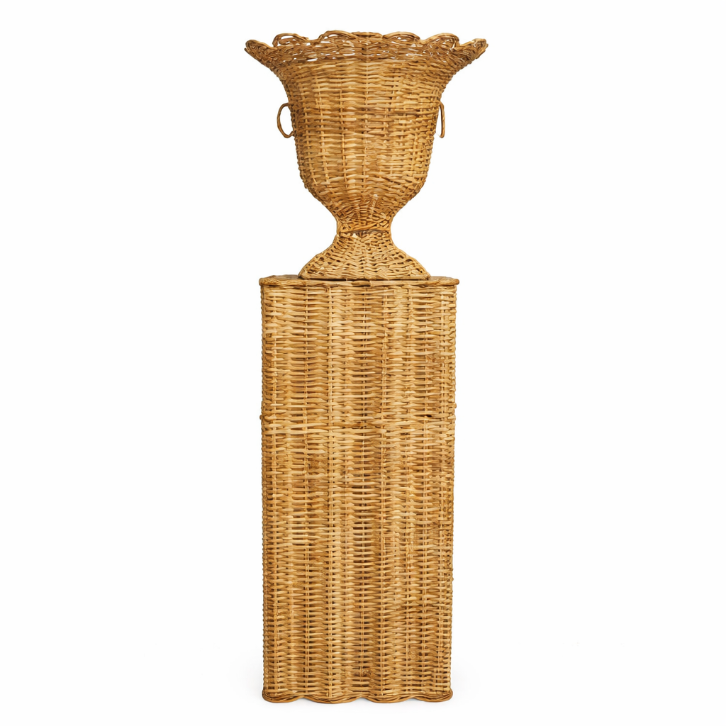 Square Scalloped Wicker Urn and Pedestal (3 Options)