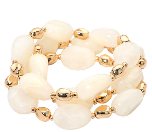 White and Gold Stretch Three Layer Bracelet