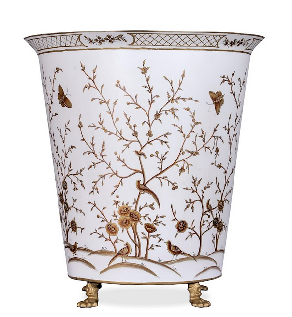 white and gold pot planter Ivory & Gold Chinoiserie Footed Floor Planter