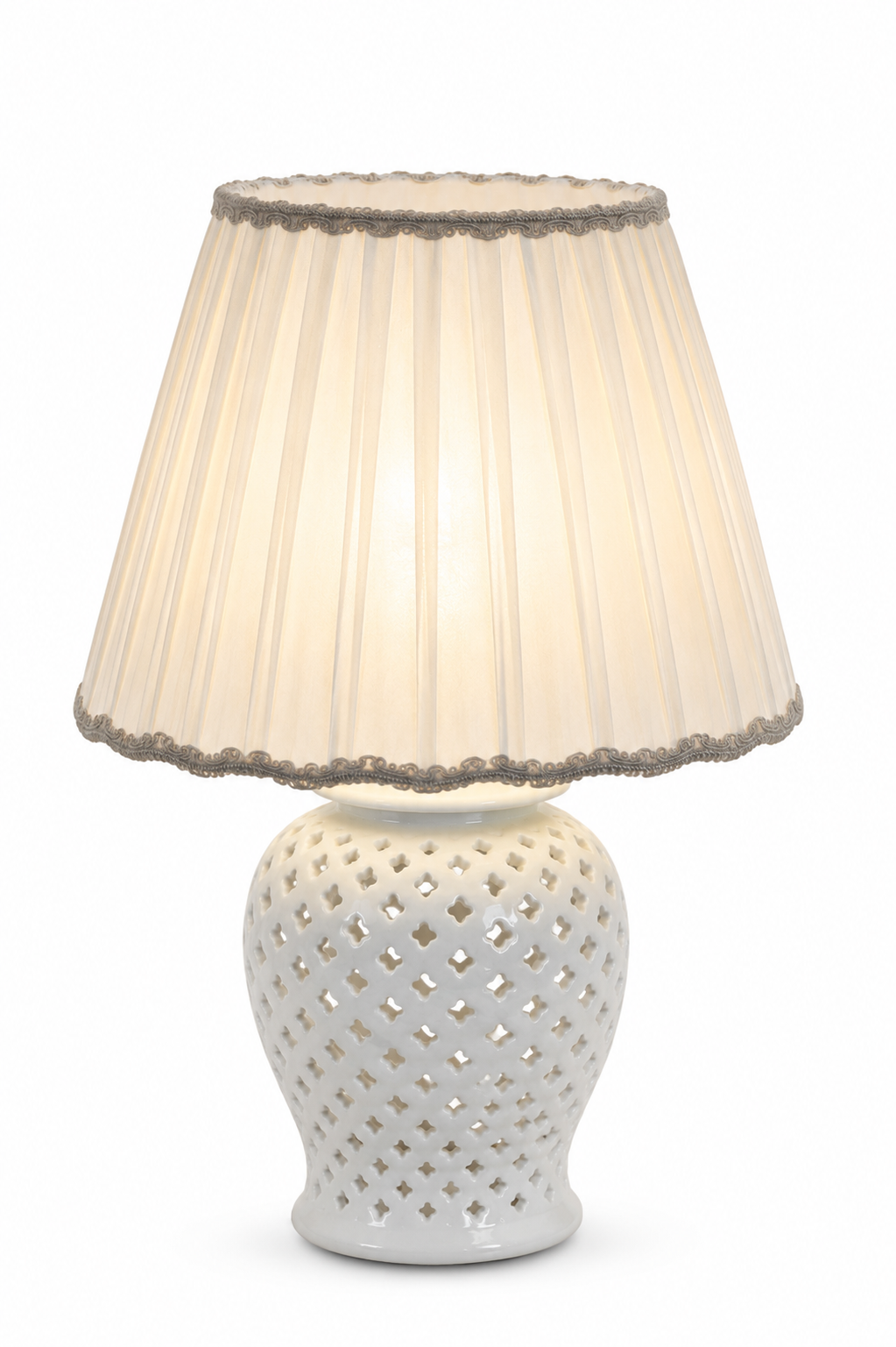 Ivory Pierced Diamond Porcelain Rechargeable Lamp (2 Sizes)