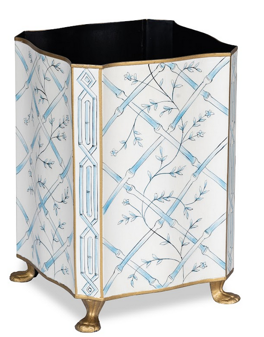 Blue Bamboo & Floral Tissue Holder & Wastepaper Basket