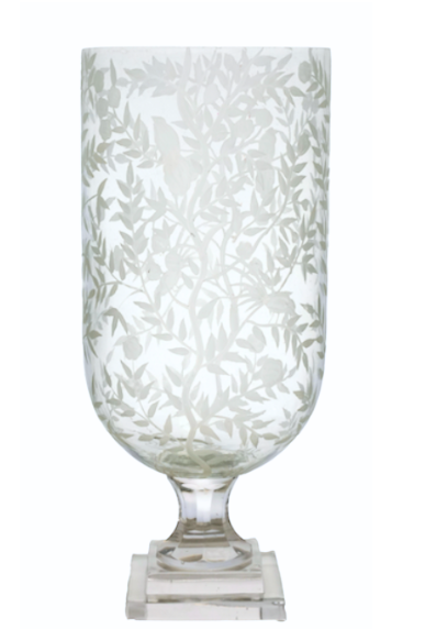 Tall Etched Bird and Floral Hurricane