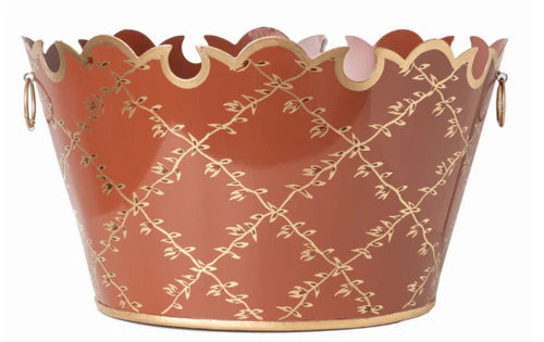 Red Trellis Scalloped Planter