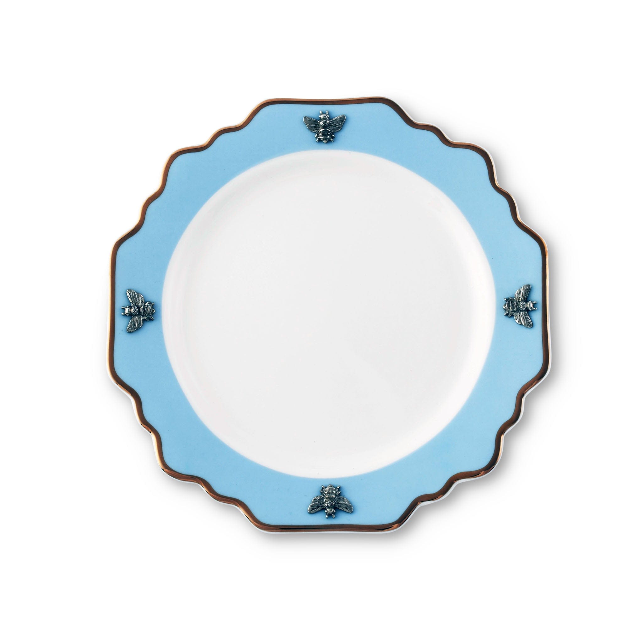 Bee Bone China Dessert / Salad Plate Blue with Gold Rim