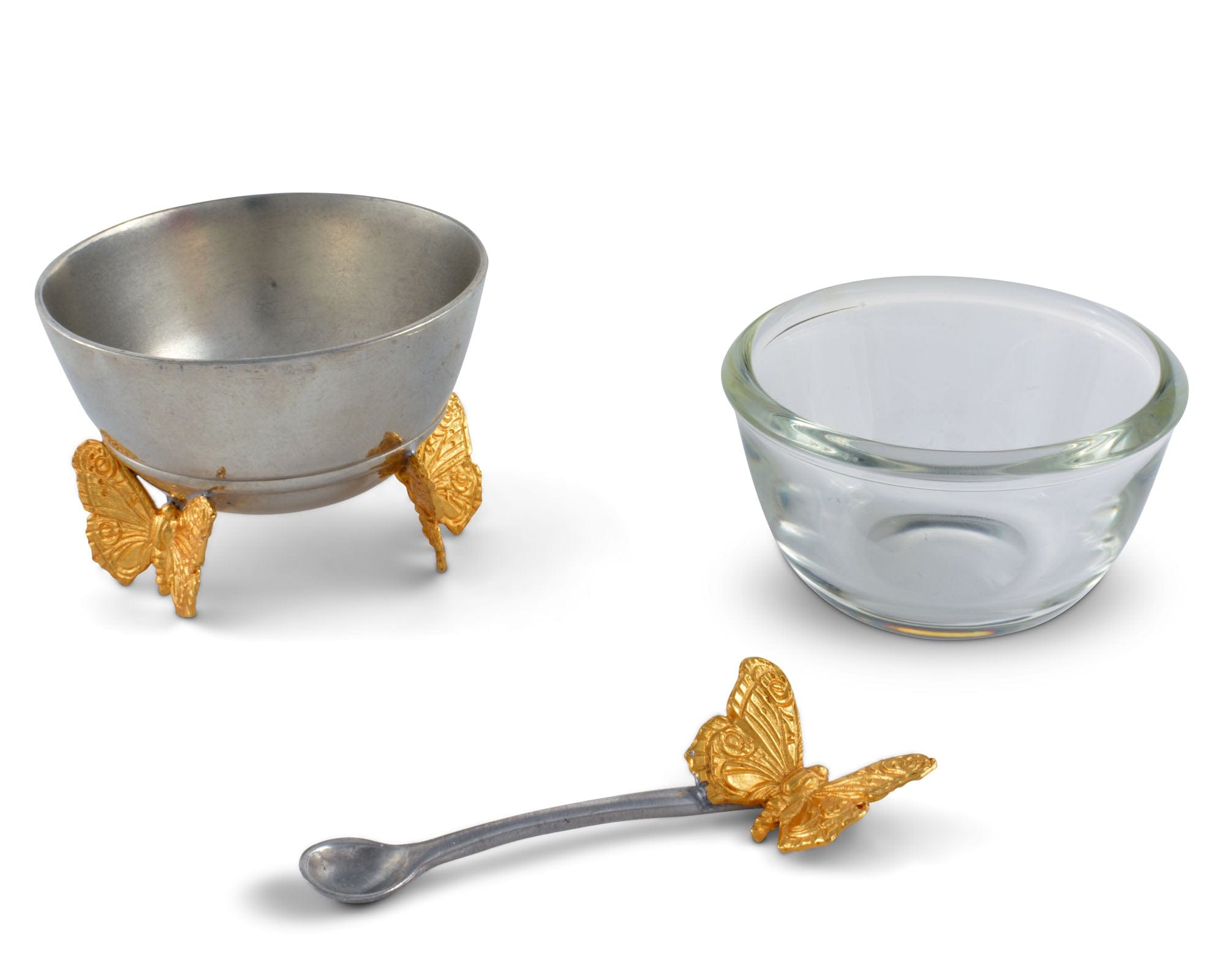Gold Butterfly Salt Cellar with Spoon