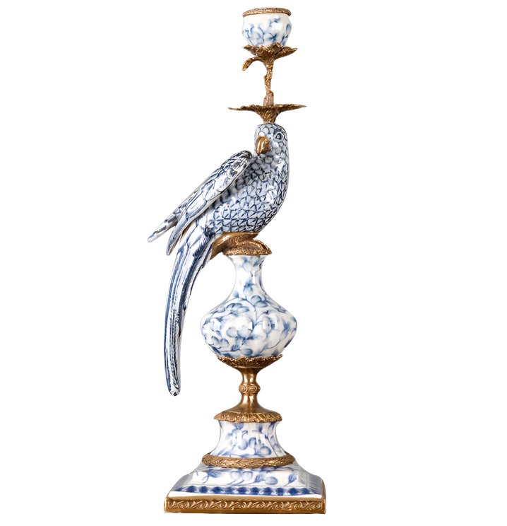 Blue & White Porcelain Bird Ormolu Candle Stick