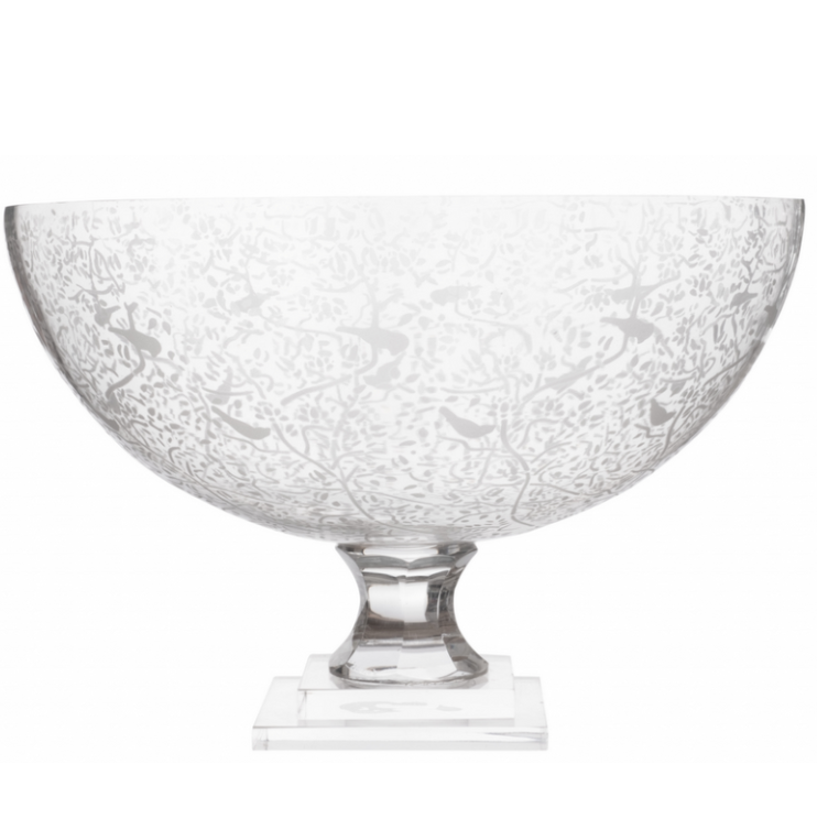 Etched Bird & Floral Chinoiserie Bowl Medium