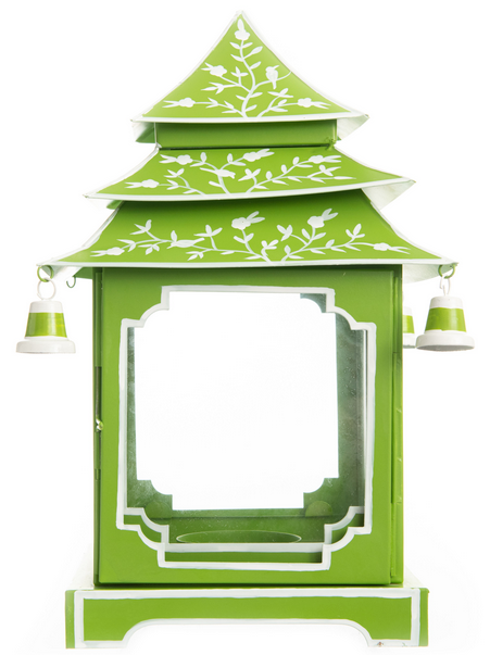Crisp Green & White Leaf Pagoda Lantern (4 Sizes)