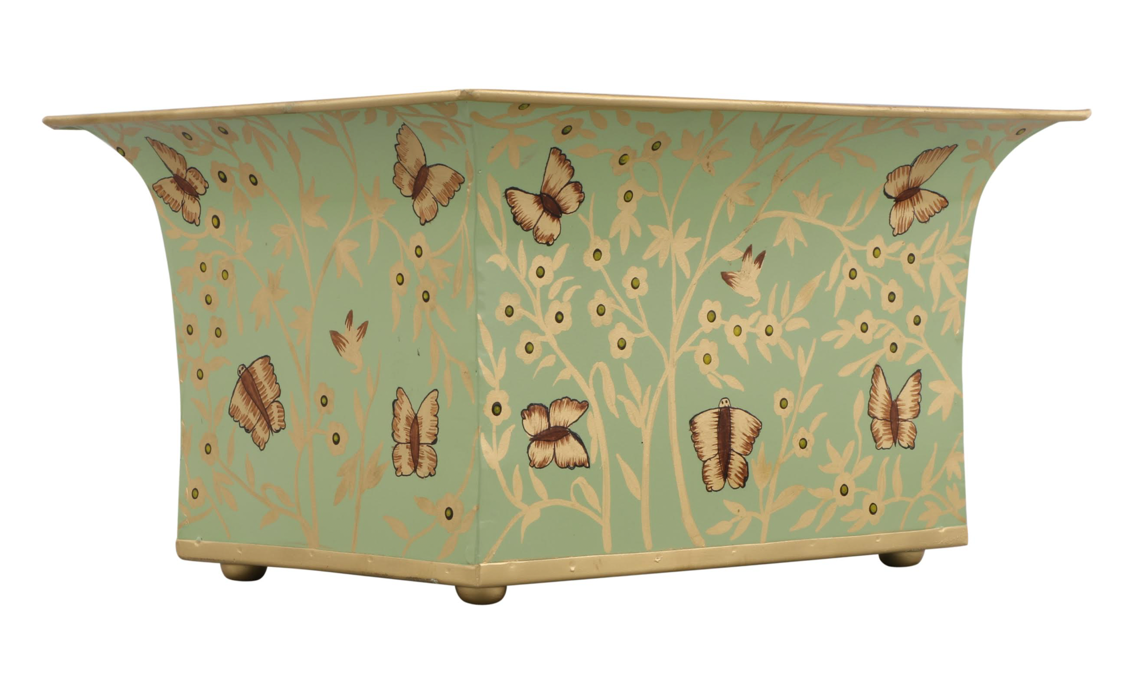 Celadon Green & Gold Butterfly Flared Planter