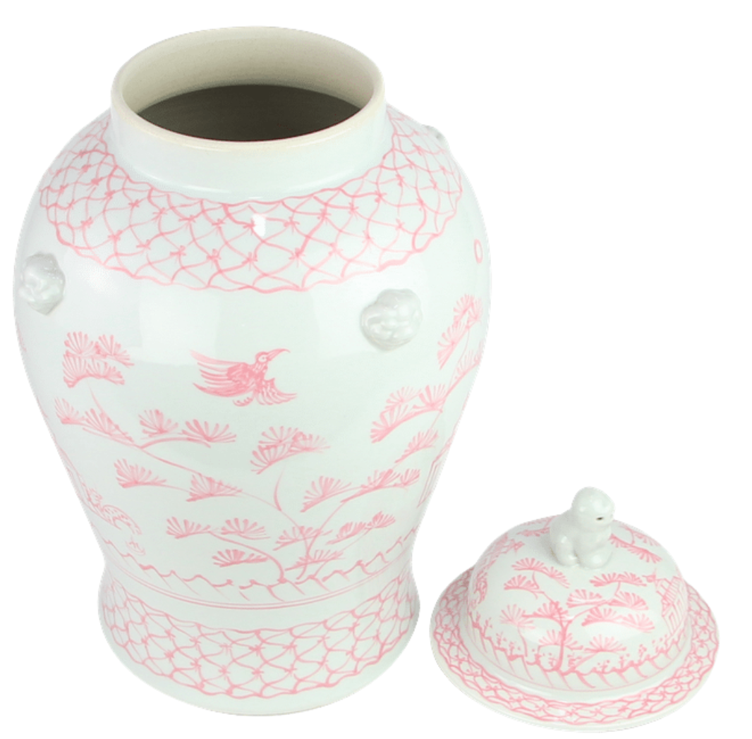 Pink & White Village Scene Jar