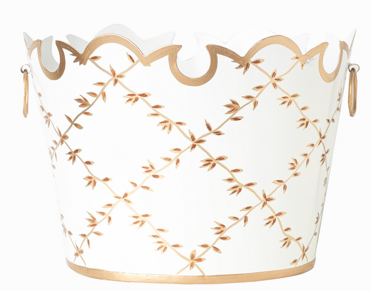 2 Stem White Orchid in Chinoiserie Trellis Planter (4 Color Planters)