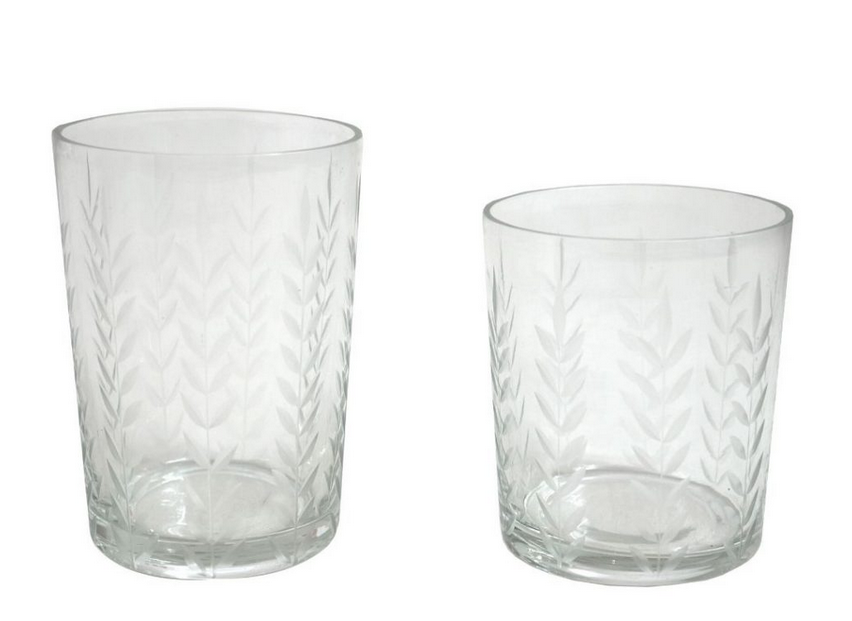 Etched Vertical Leaf High Ball Glassware