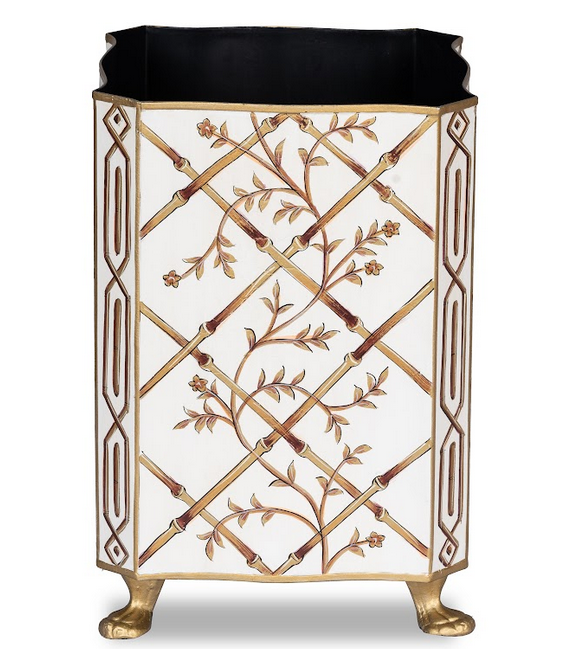 Ivory Bamboo & Floral Tissue Holder & Wastepaper Basket