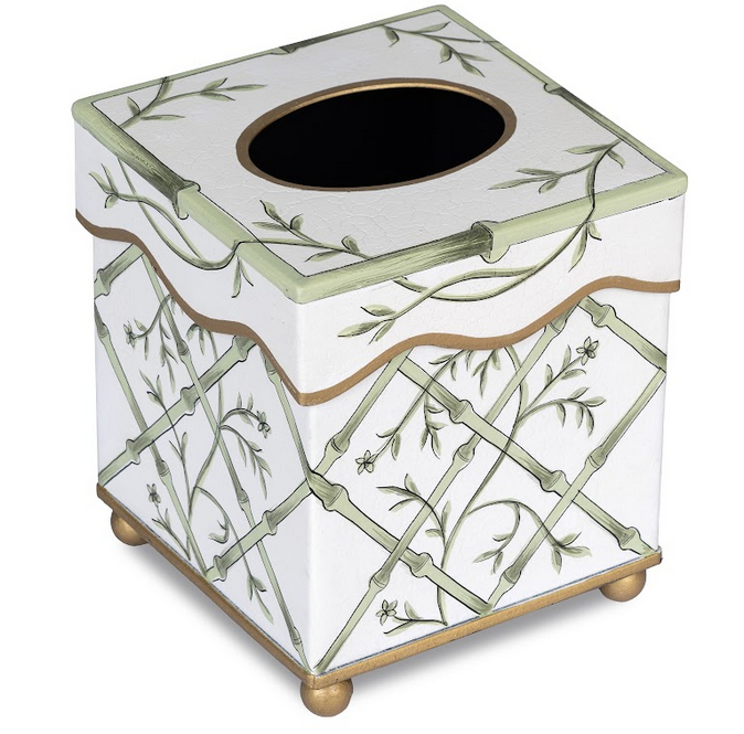 Green Bamboo & Floral Tissue Holder & WASTEPAPER BASKET