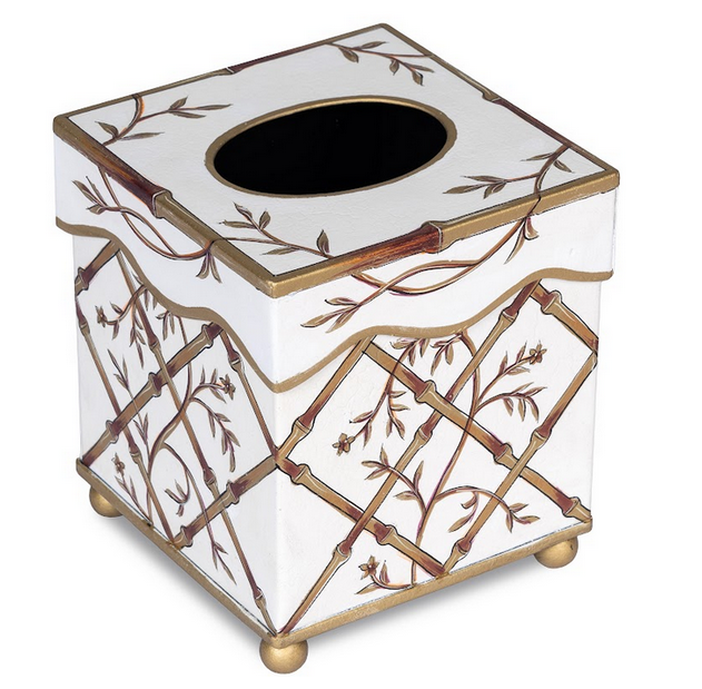 Ivory Bamboo & Floral Tissue Holder & Wastepaper Basket