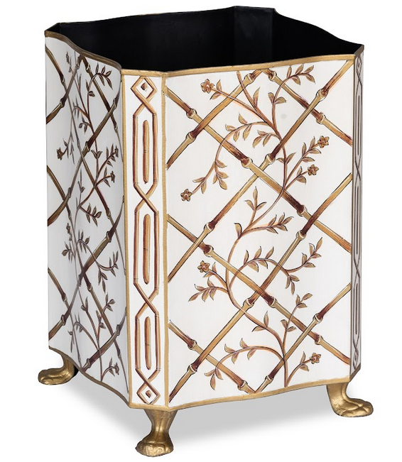 Ivory Bamboo & Floral Tissue Holder & Wastepaper Basket