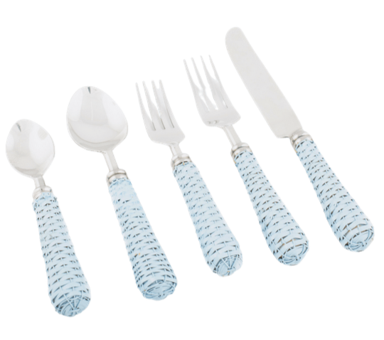 Soft Blue Basketweave Five Piece Flatware Set