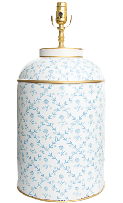 Soft Blue Tulip Trellis Floral Tea Caddy Lamp
