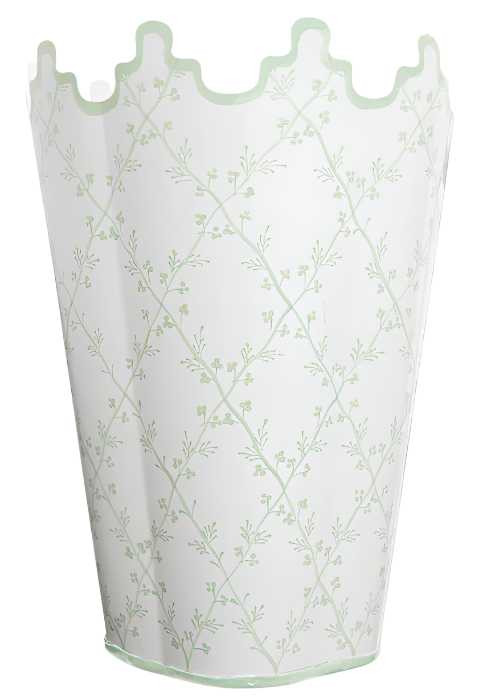 Pale Green Tall Scalloped Rim Wastepaper Basket: Final Sale
