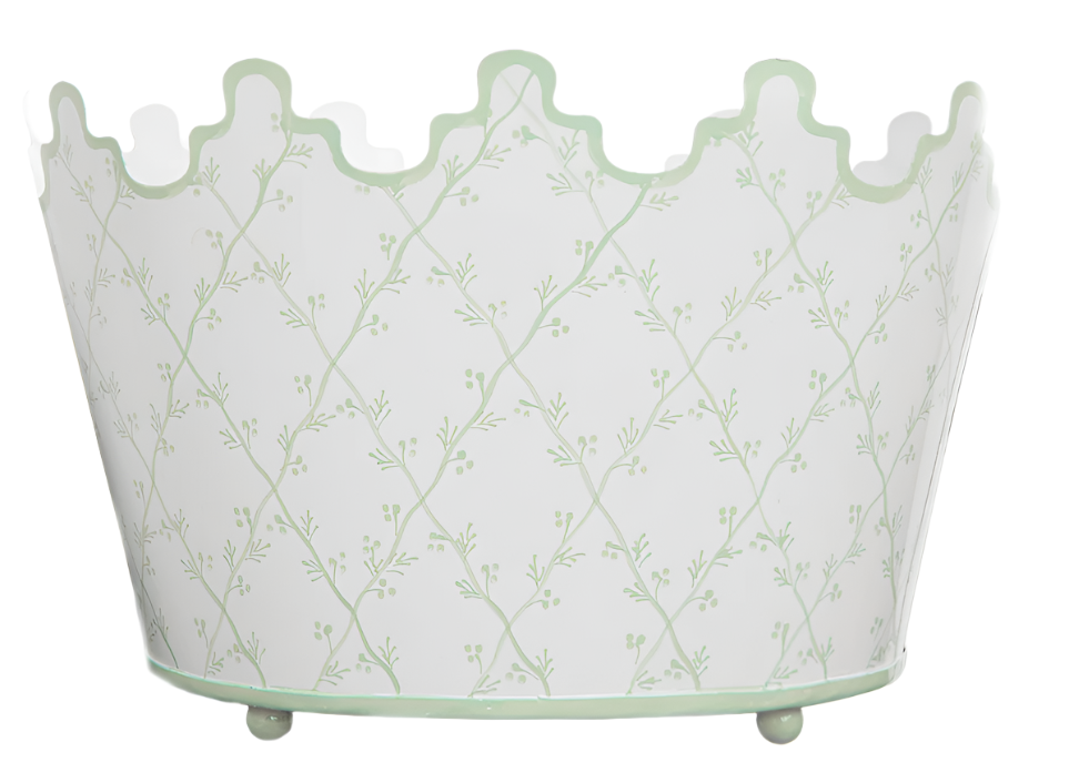 White & Pale Green Scalloped Footed Planter: Final Sale