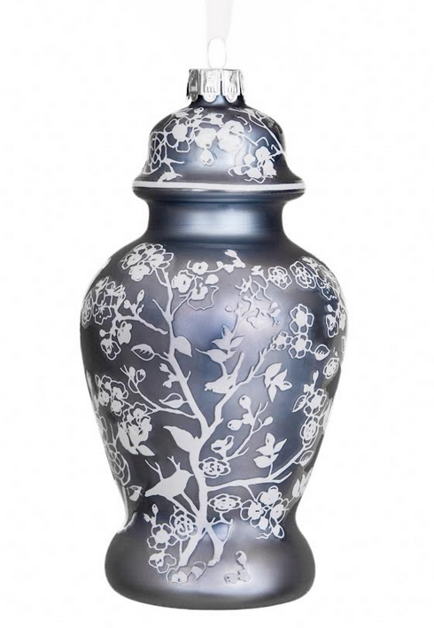 Pearlized Blue Bird & Floral Jar
