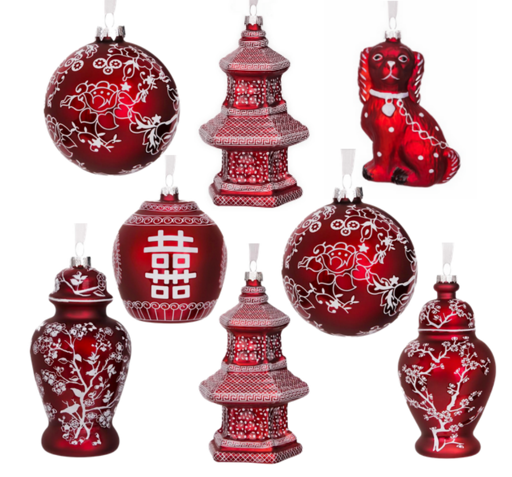 Pearlized Red & White ORNAMENT BUNDLE