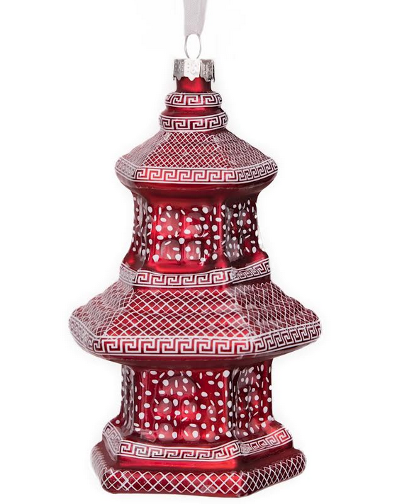 Pearlized Red Pagoda Ornament
